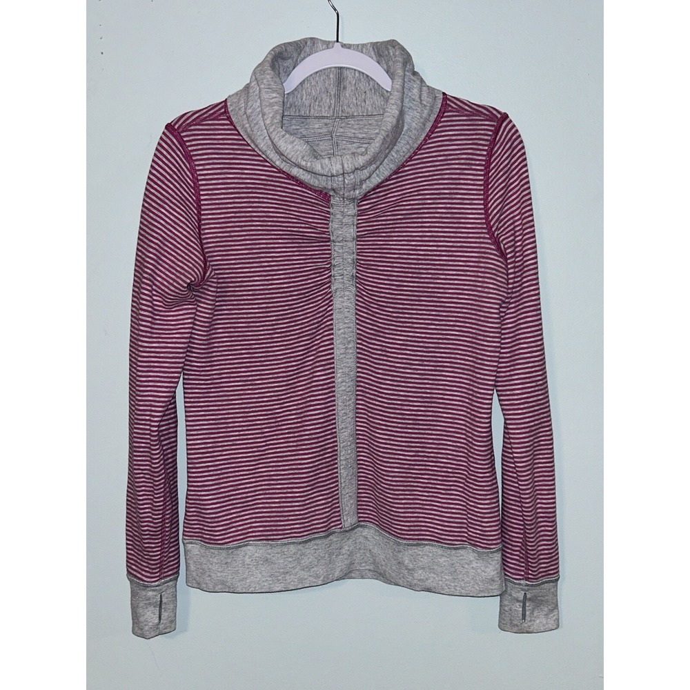 Lululemon Womens “In a Cinch” Cowl Neck Sweatshirt Reversible Pink Gray Size 6